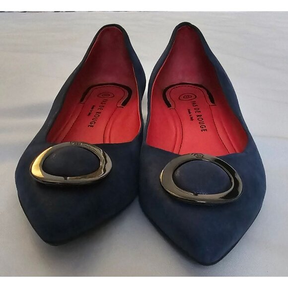 PAS DE ROUGE Women's Navy Blue Suede Pointed Toe Low Block Heel Shoes Size 40.5 - Picture 4 of 8
